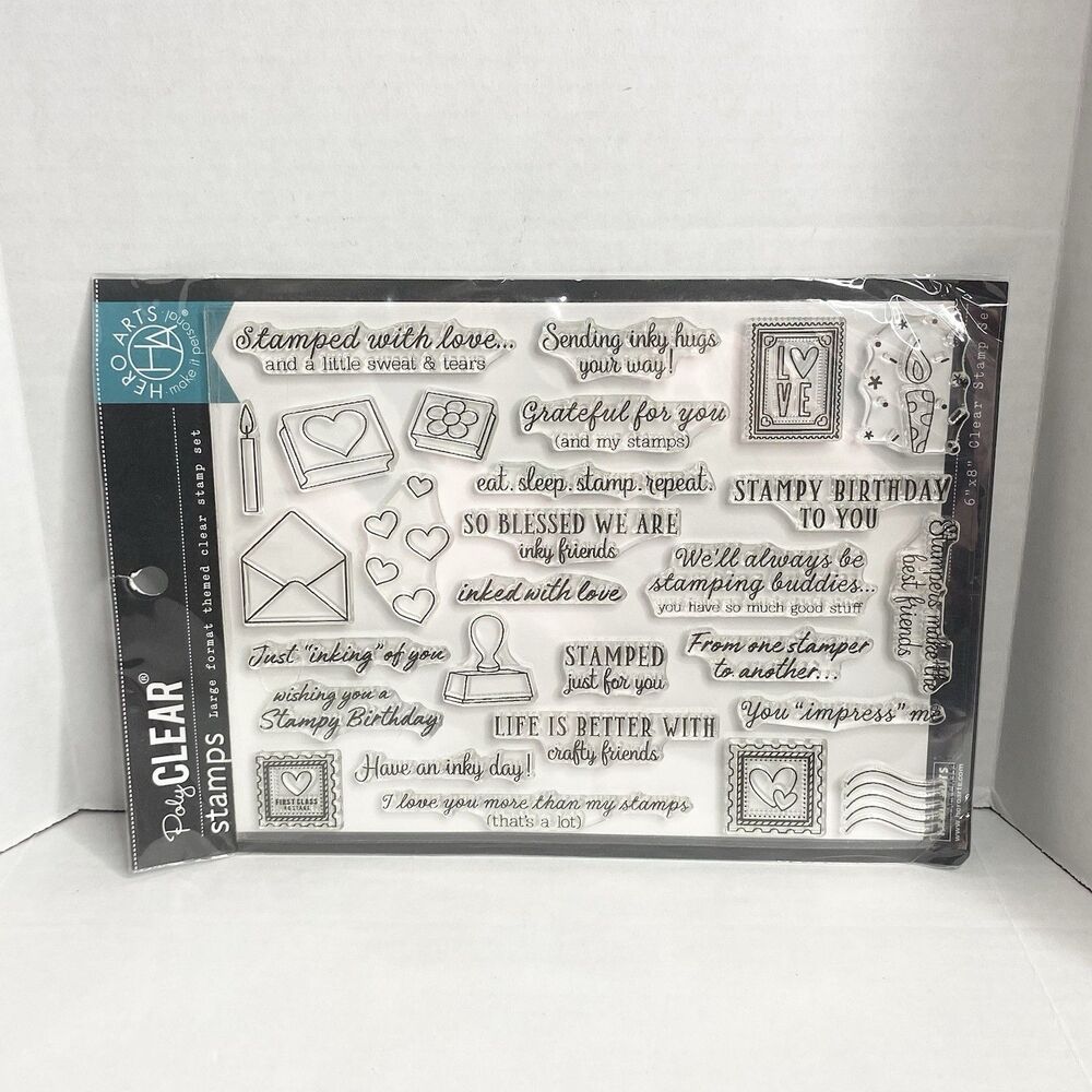 Hero Arts Unmounted Poly Clear Rubber Stamps 28 pcs Phrases Envelope Hearts